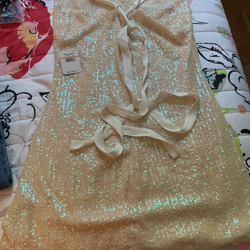 Free People Cream Sequin Dress